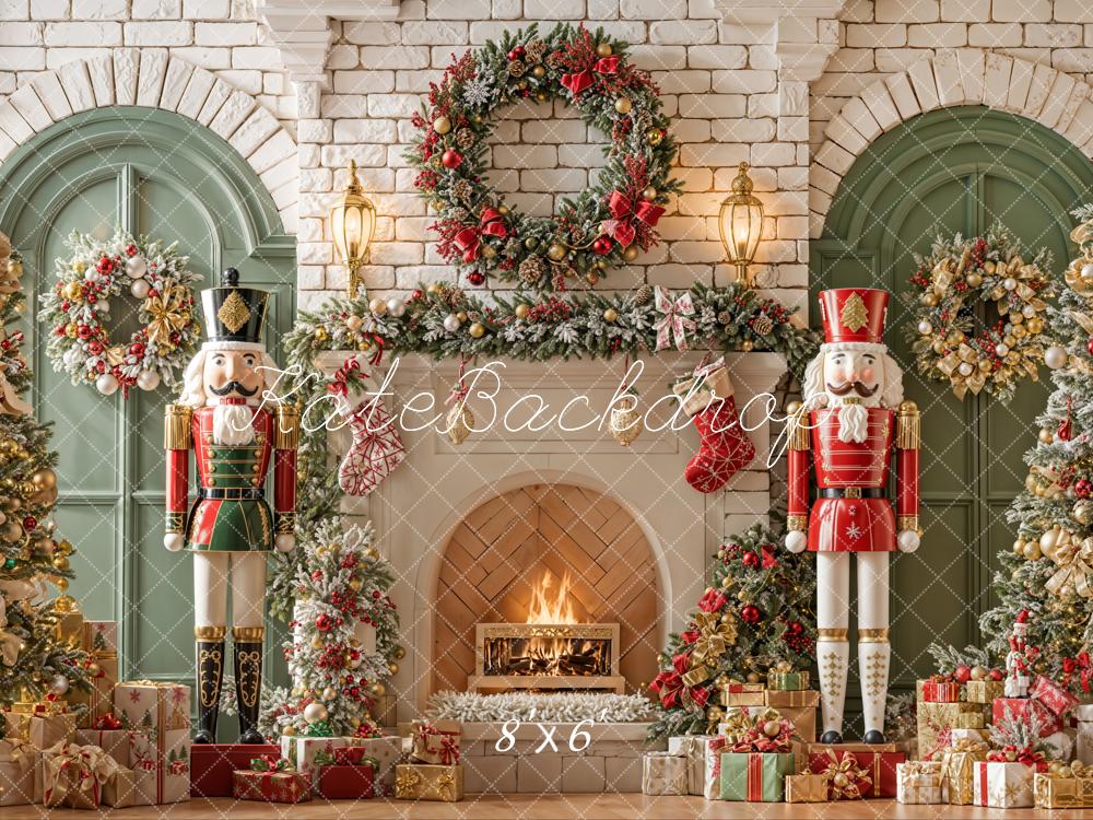 Kate Christmas Nutcracker Fireplace Arched Wall Backdrop Designed by Emetselch