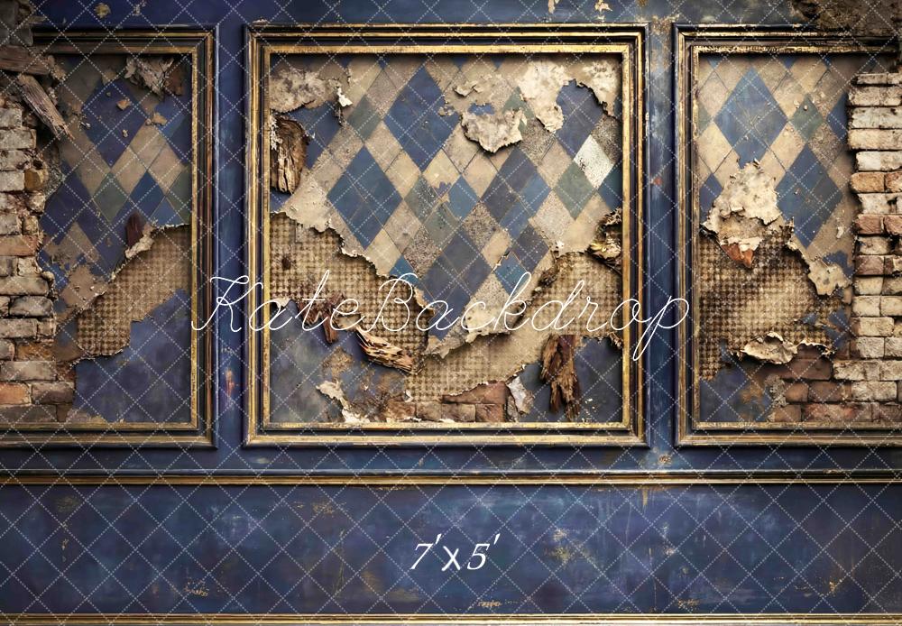 Kate Father's Day Vintage Blue Distressed Diamond Pattern Wall Printed Backdrop Designed by Mini MakeBelieve
