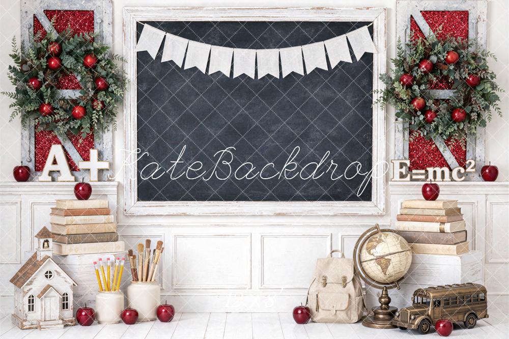 Kate Christmas School Classroom Chalkboard Wreaths Bunting Printed Backdrop Designed by Mini MakeBelieve