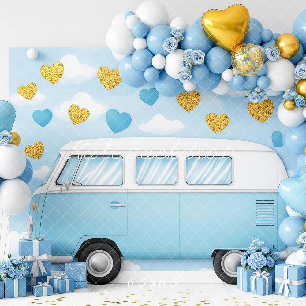 Kate Cake Smash Retro Van Balloons Hearts and Gifts Backdrop Designed by Patty Roberts