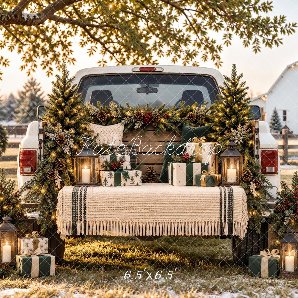 Kate Christmas Farm Vintage White Truck Gift Barn Printed Backdrop Designed by Emetselch