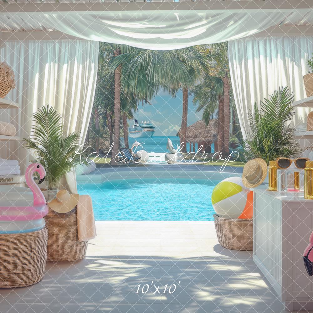 Fondo de Flamingos Flotantes en la Piscina de Verano Diseñado por Mini MakeBelieve