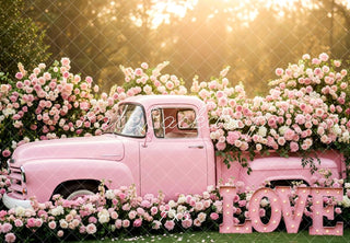 Kate Valentine's Day Truck Pink Flower Arch Love Sign Printed Backdrop Designed by Patty Roberts