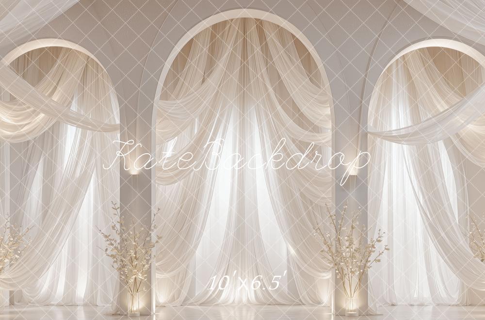 Kate Wedding White Arch Sheer Curtains Floral Printed Backdrop Designed by Mini MakeBelieve