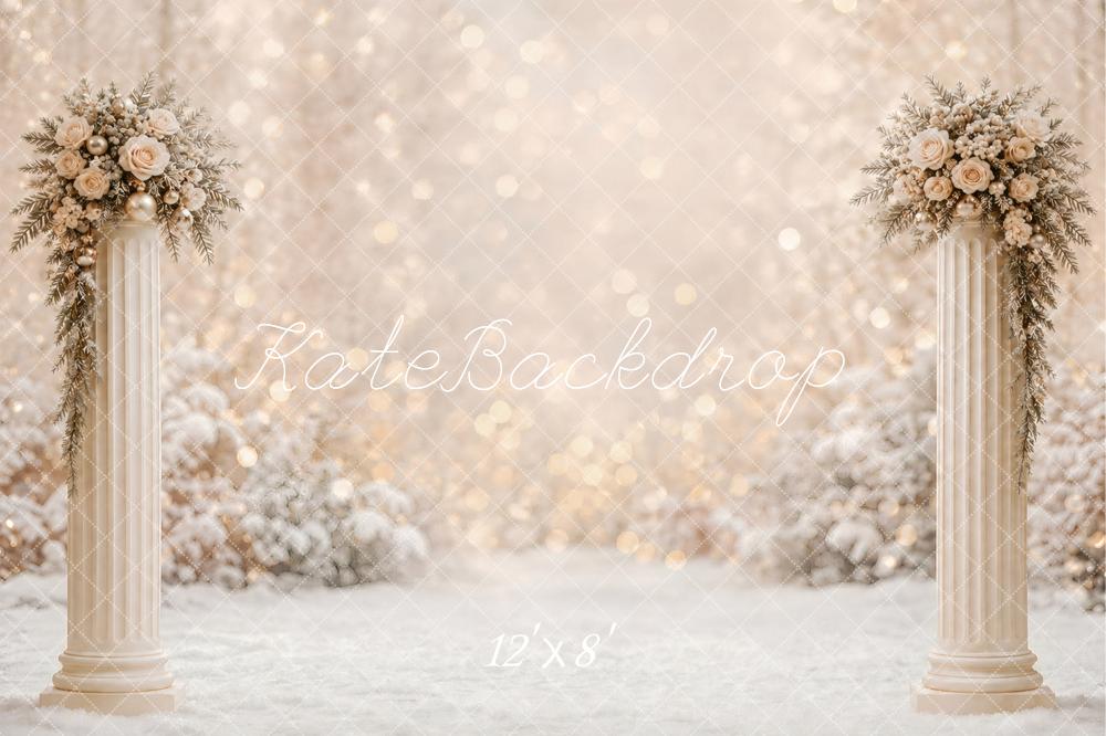 Kate Winter Flower Columns Snow Bokeh Printed Backdrop Designed by Vertigo Productions