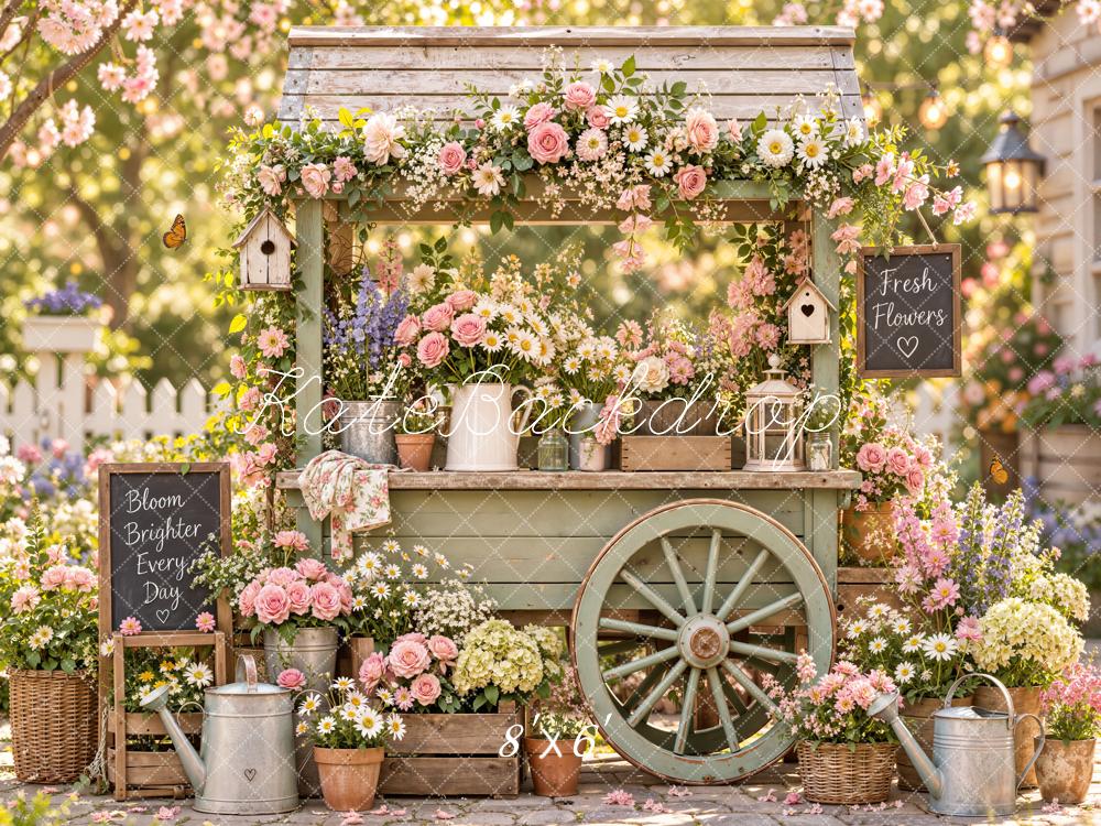 Kate Spring Flower Cart Rustic Garden Printed Backdrop Designed by Emetselch