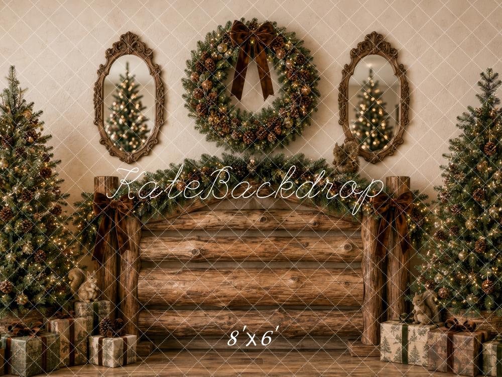 Kate Christmas Rustic Brown Log Headboard Wreath Printed Backdrop Designed by Megan Leigh Photography