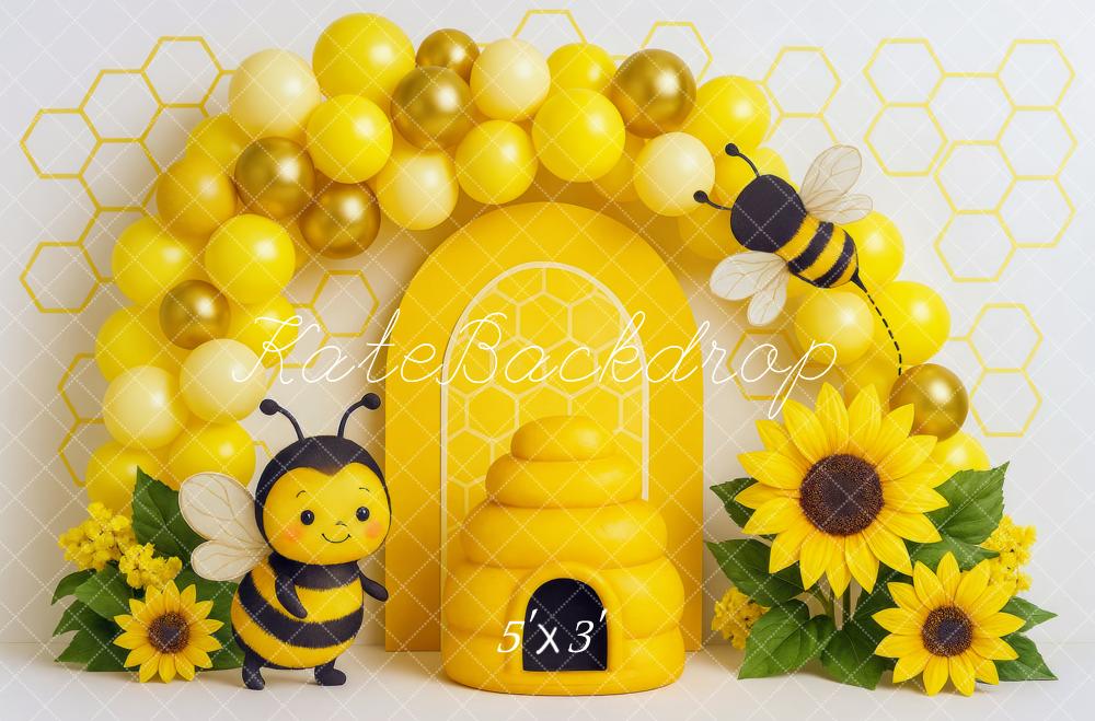 Kate Cake Smash Bumblebee Sunflower Balloon Backdrop Designed by Mini MakeBelieve