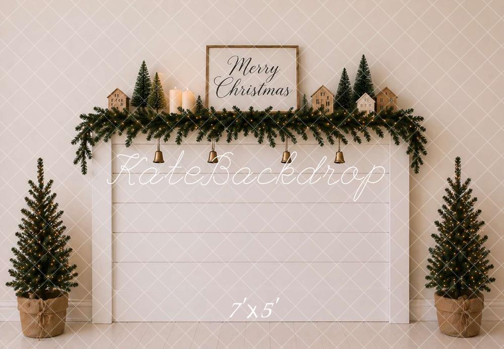 Kate Christmas Headboard Simple Noel Garland Trees White Printed Backdrop Designed by Caitlin Lynch