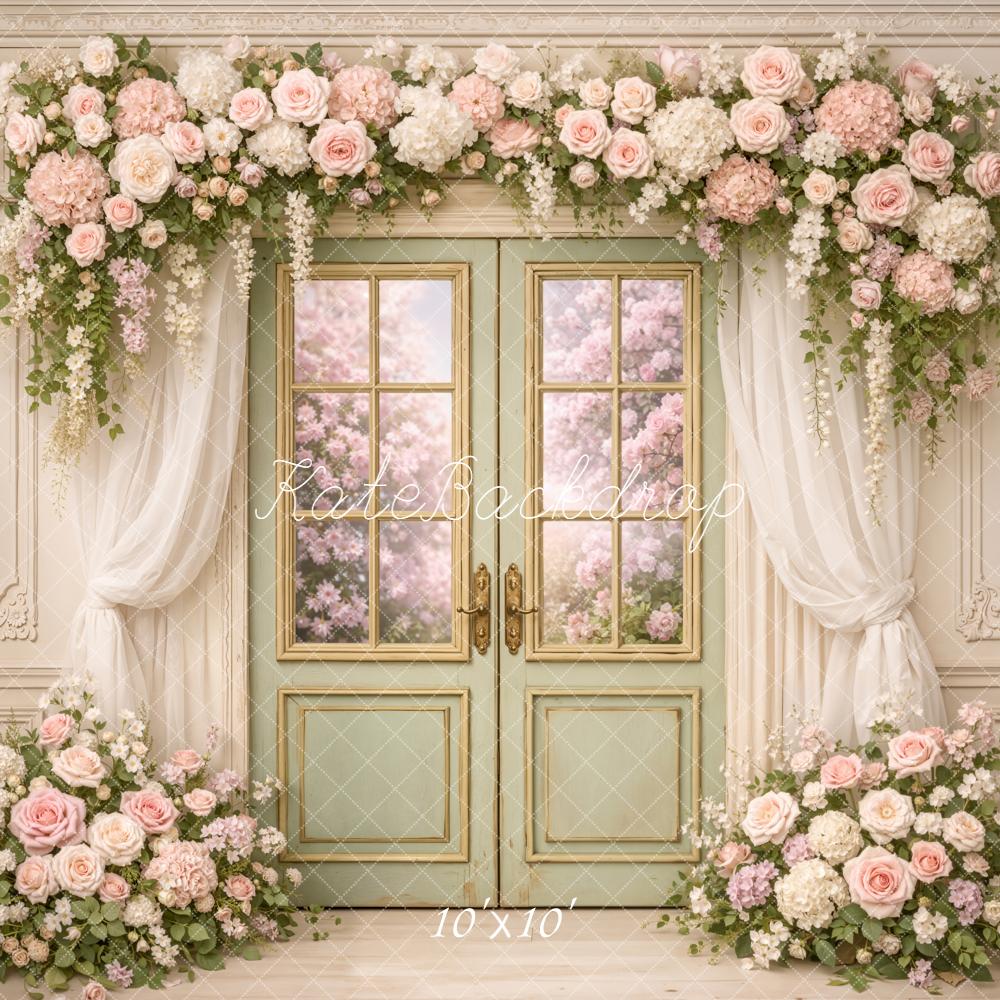 Kate Spring Flower Arch French Door Floral Wall Backdrop Designed by Chain Photography
