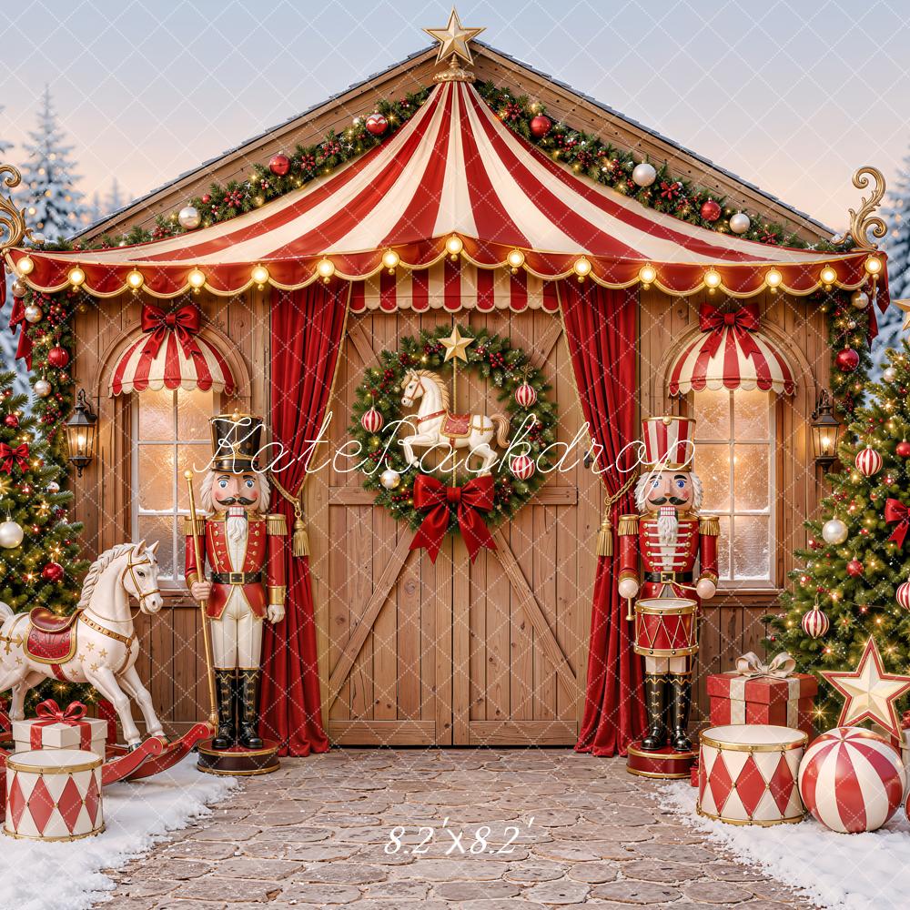 Kate Christmas Circus Nutcracker Carousel Trees Printed Backdrop Designed by Emetselch
