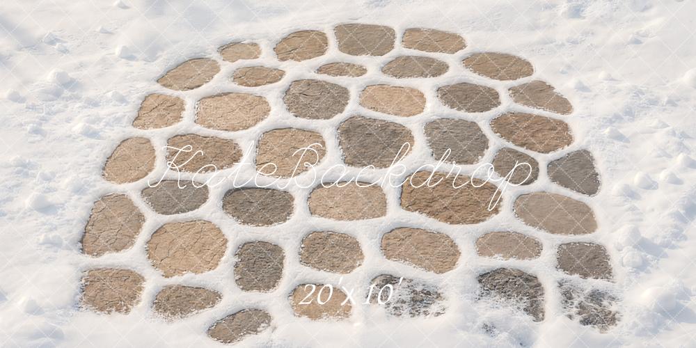 Kate Winter White Snowy Cobblestone Path Floor Printed Backdrop Designed by Kate Image