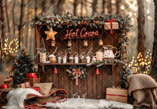 Kate Christmas Hot Cocoa Stand Forest Printed Backdrop Designed by Patty Roberts