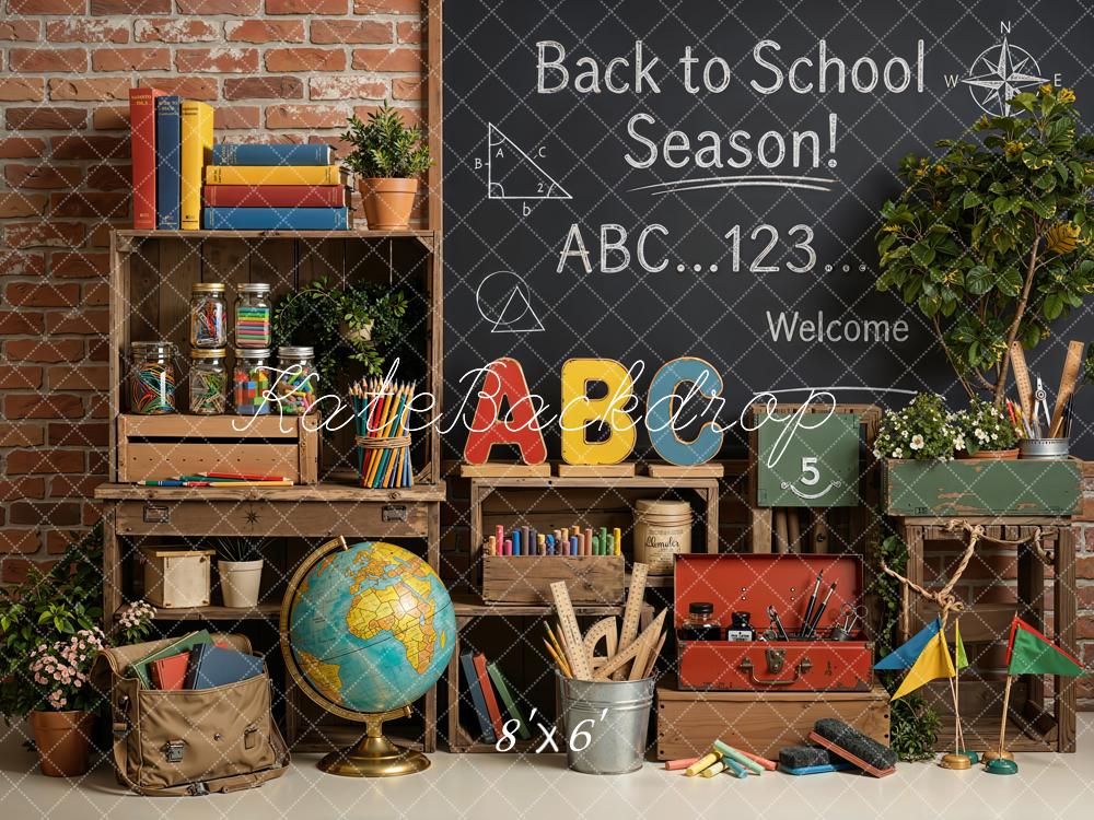 Kate Back to School Chalkboard Classroom Supplies Printed Backdrop Designed by Emetselch