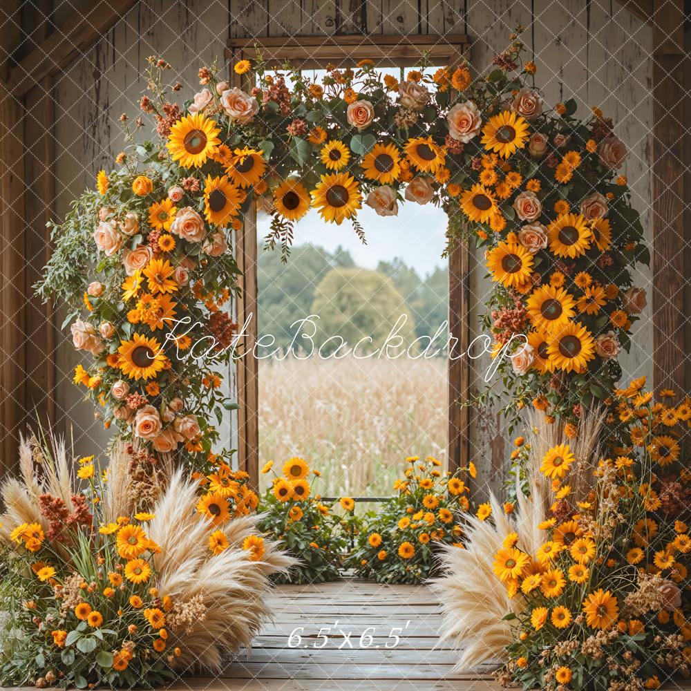 Kate Fall Indoor Sunflower Arch Pampas Grass Rustic Backdrop Designed by Mini MakeBelieve