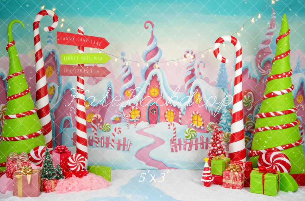 Kate Christmas Candy Cane Gingerbread House Presents Backdrop Designed by Patty Roberts