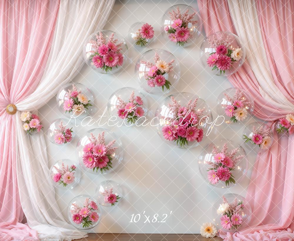 Kate Mother's Day Pink Drapes Flower Bubble Wall Printed Backdrop Designed by Mini MakeBelieve