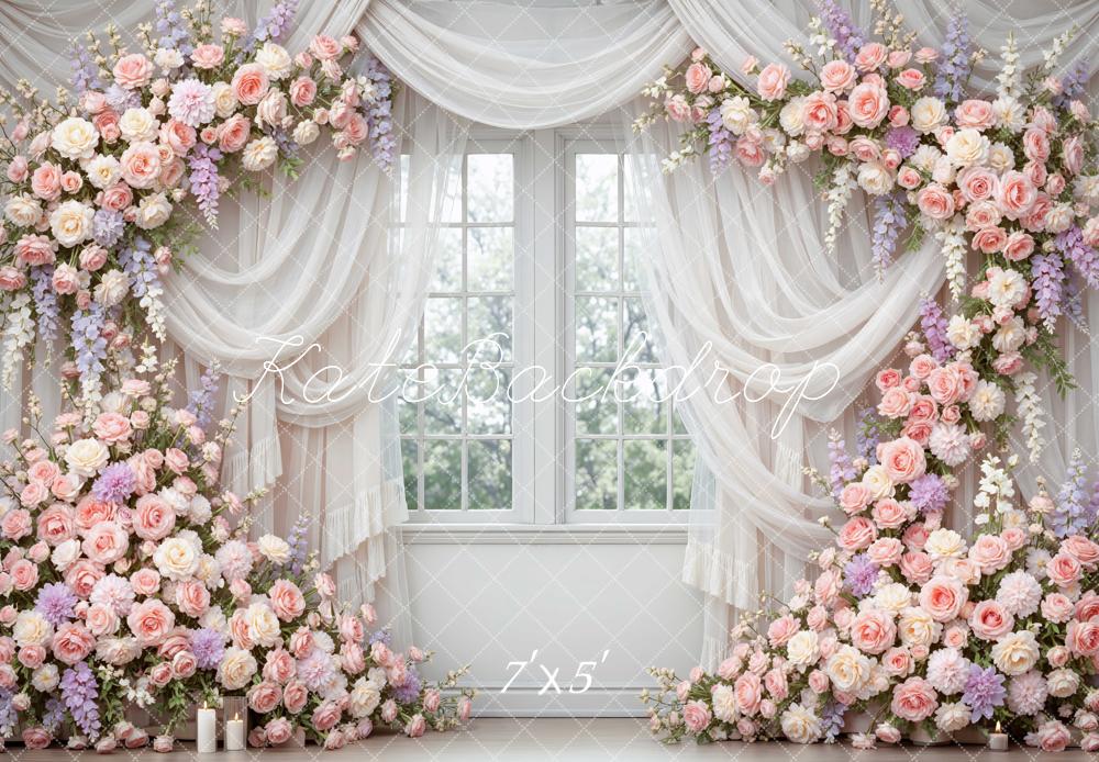 Kate Flower Arch Rose Drapes Window Printed Backdrop Designed by Mini MakeBelieve