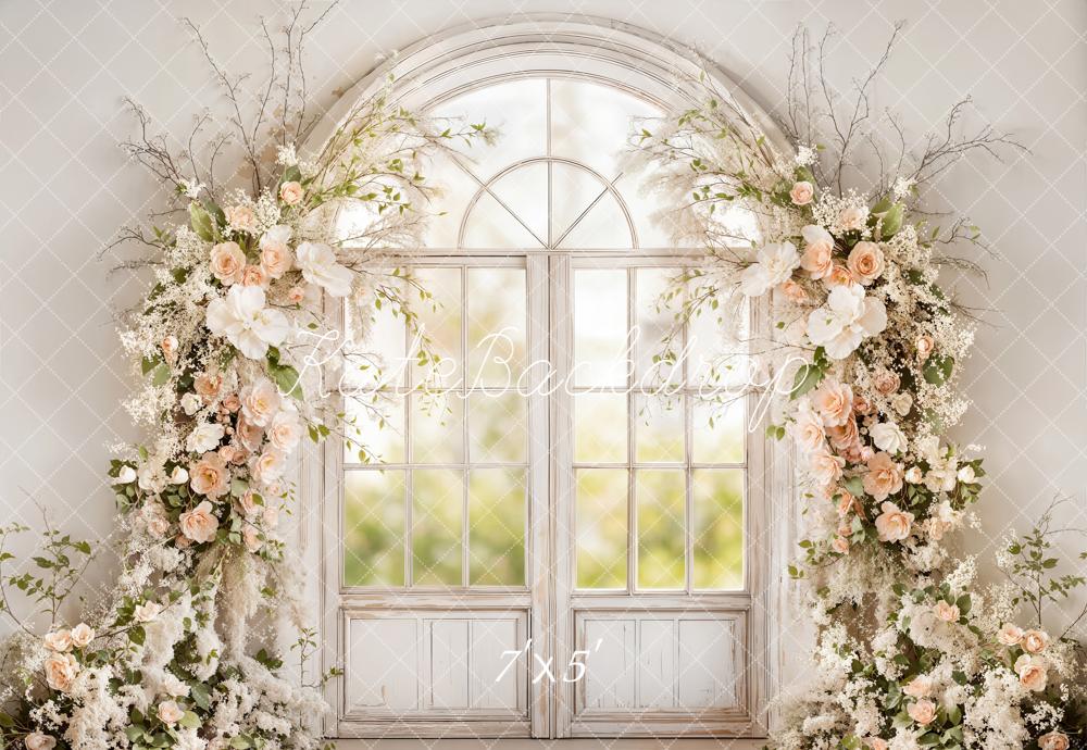 Kate Spring Flower Arch White Window Printed Backdrop Designed by Emet