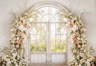 Kate Spring Flower Arch White Window Printed Backdrop Designed by Emetselch