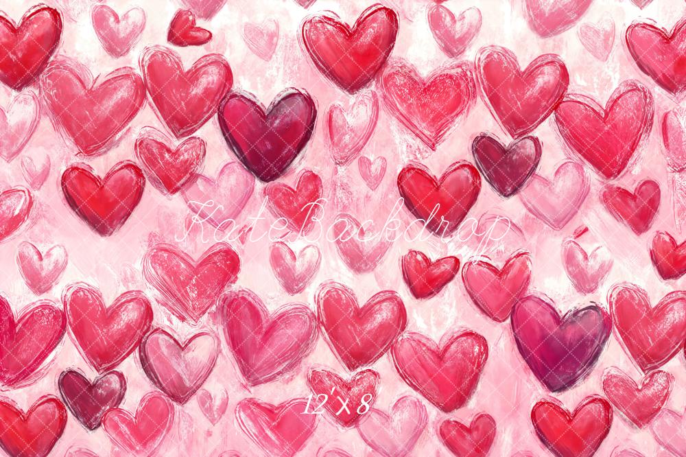 Kate Valentine's Day Pink Red Hearts Pattern Backdrop Designed by Chain Photography