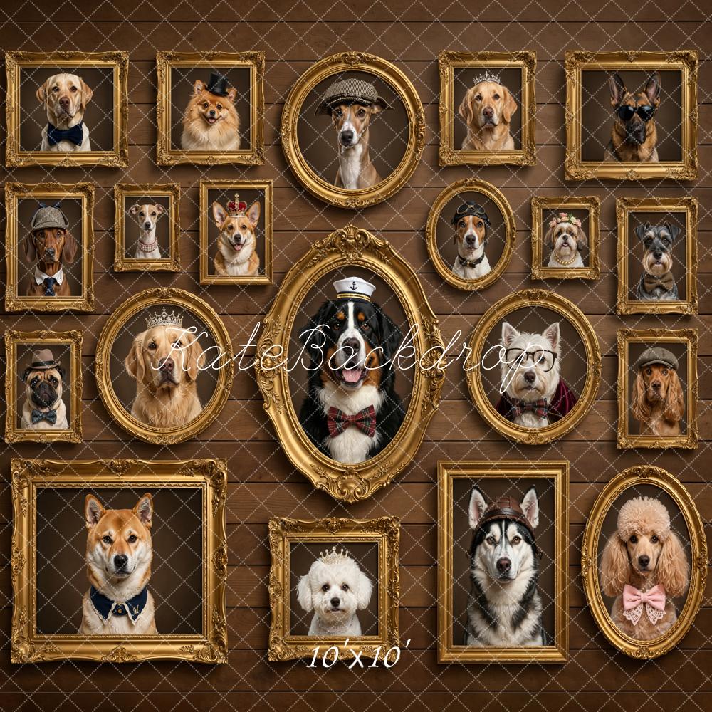 Kate Vintage Dog Portraits Frames Brown Wall Printed Backdrop Designed by Chain Photography