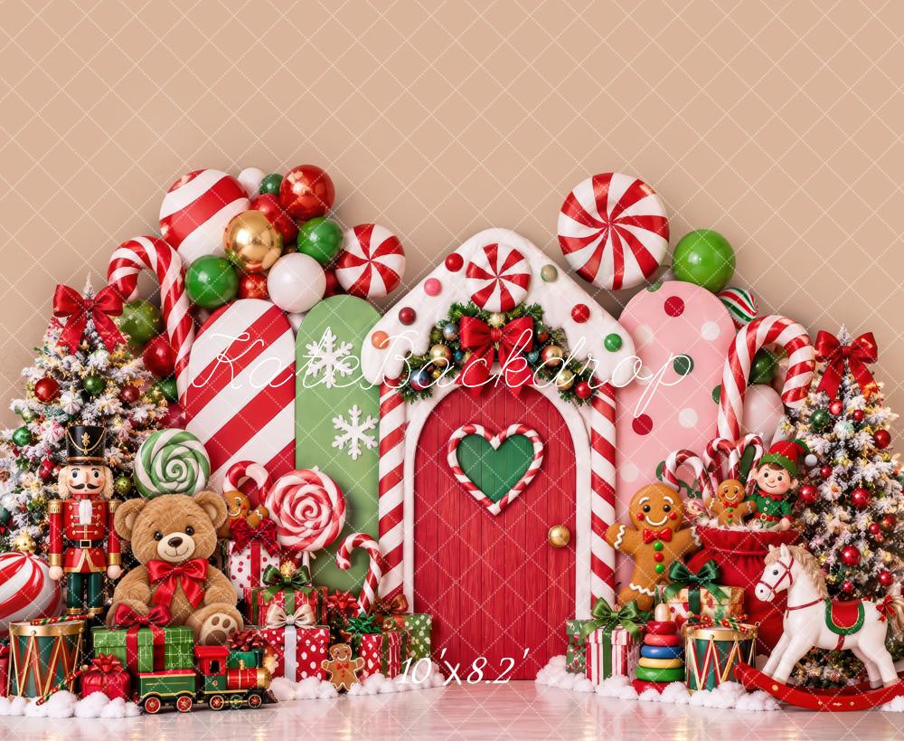 Kate Christmas Cake Smash Candy Cane Gingerbread Toys Nutcracker Printed Backdrop Designed by Laura Bybee