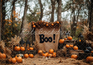 Kate Boho Halloween Forest Pumpkins Printed Backdrop Designed by Patty Roberts