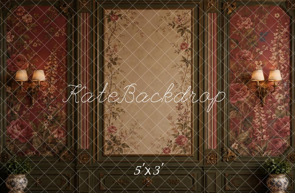 Kate Vintage Floral Wall Victorian Floral Rose Burgundy Printed Backdrop Designed by Vertigo Productions