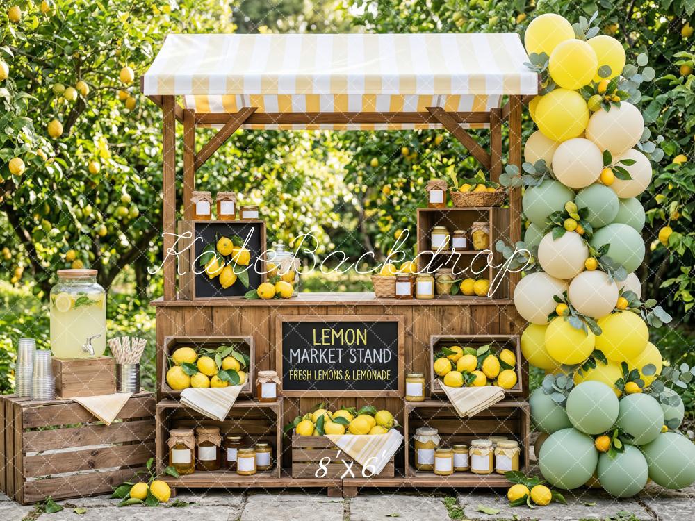 Kate Summer Lemon Market Stand Balloons Orchard Printed Backdrop Designed by Patty Roberts