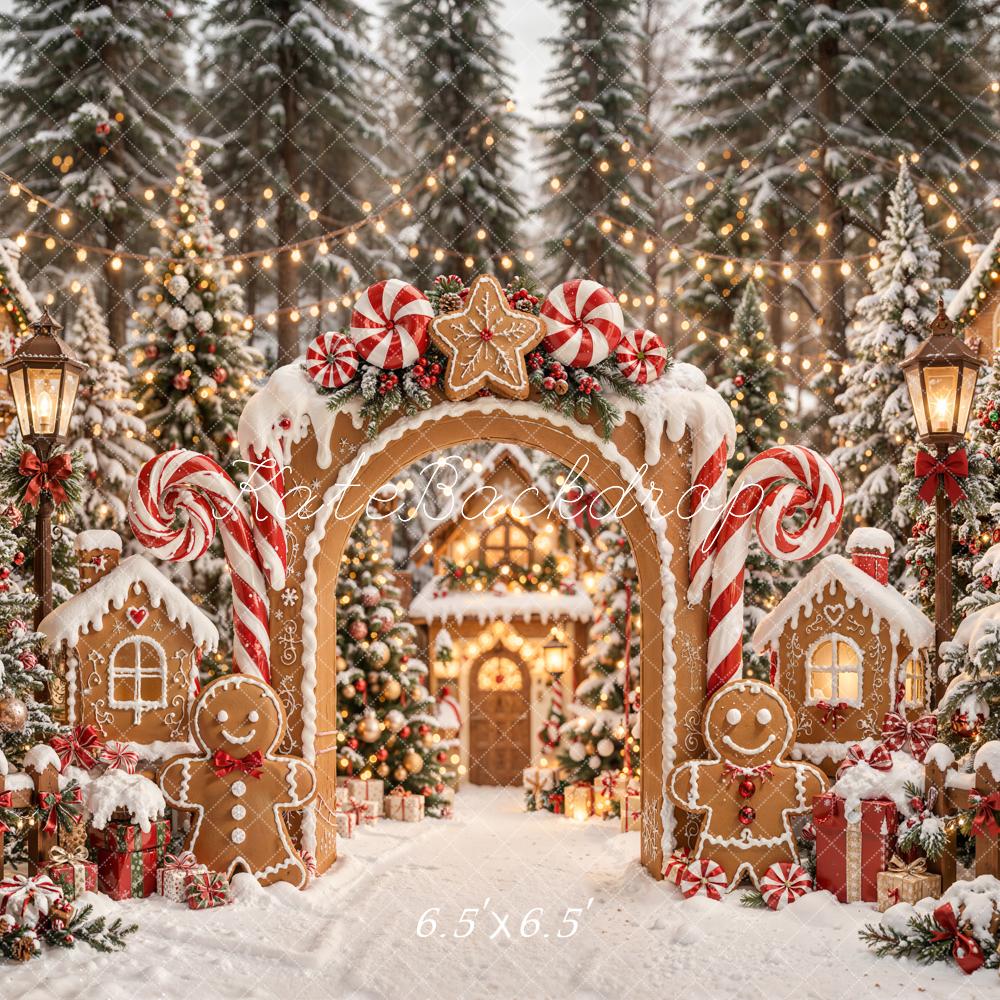 Kate Christmas Gingerbread Arch Candy Cane House Printed Backdrop Designed by Emetselch