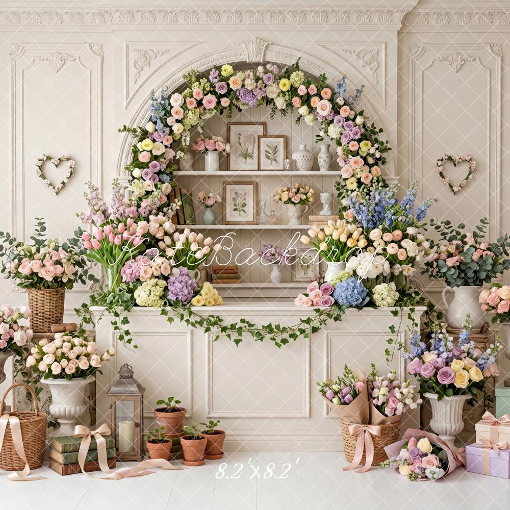 Kate Spring Blossom Flower Arch Ivory Fine Art Wall Printed Backdrop Designed by Patty Roberts