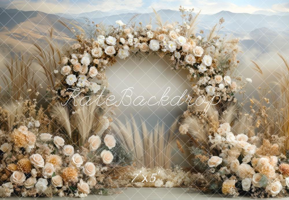 Kate Boho Floral Arch Beige Outdoor Backdrop Designed by Mini MakeBelieve