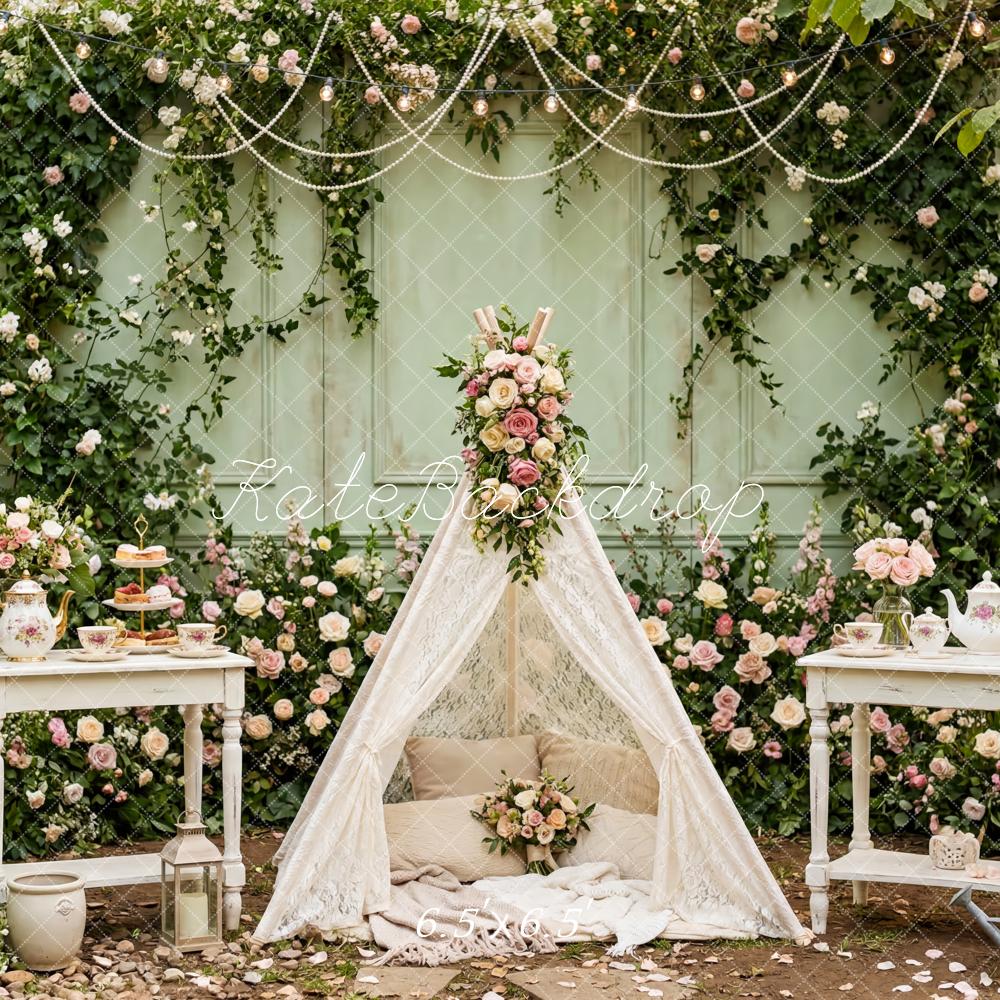 Kate Fairy Garden Flower Arch Tea Party Printed Backdrop Designed by Patty Roberts