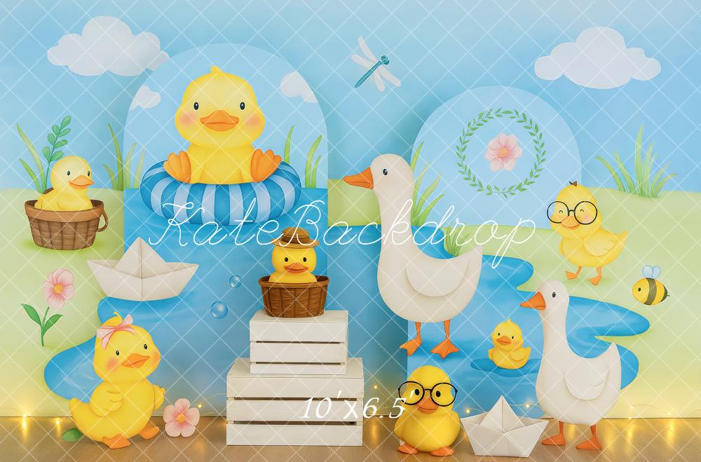 Kate Cake Smash Duck Pond Blue Backdrop Designed by Patty Roberts