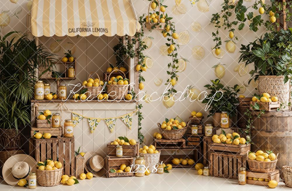Kate Summer Lemon Stand Crates Baskets Garland Plants Printed Backdrop Designed by Emetselch