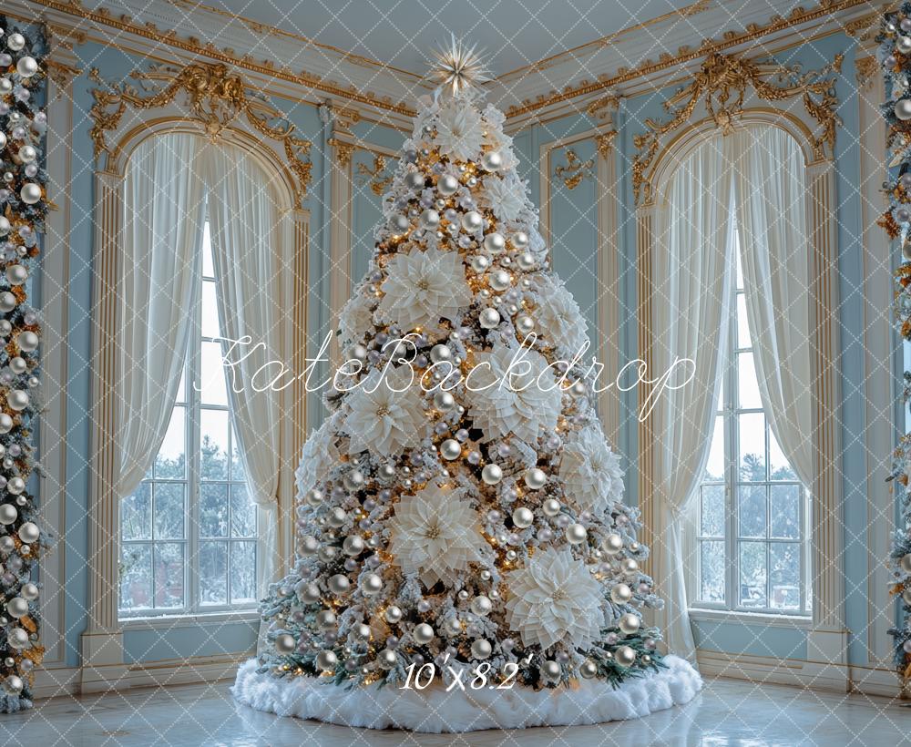 Kate Christmas White Poinsettia Tree Gorgeous Window Mansion Backdrop Designed by Mini MakeBelieve