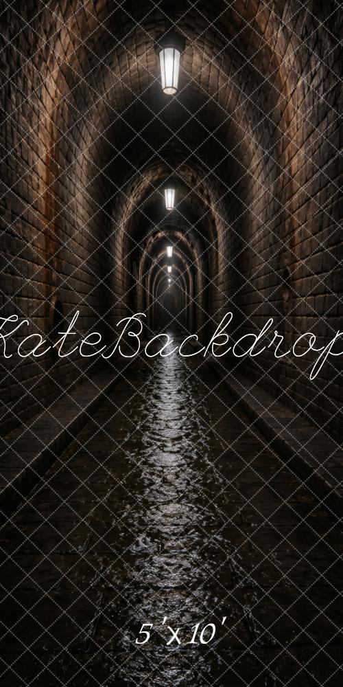 Kate Sweep Dark Underground Stone Tunnel Water Reflection Printed Backdrop Designed by Vertigo Productions