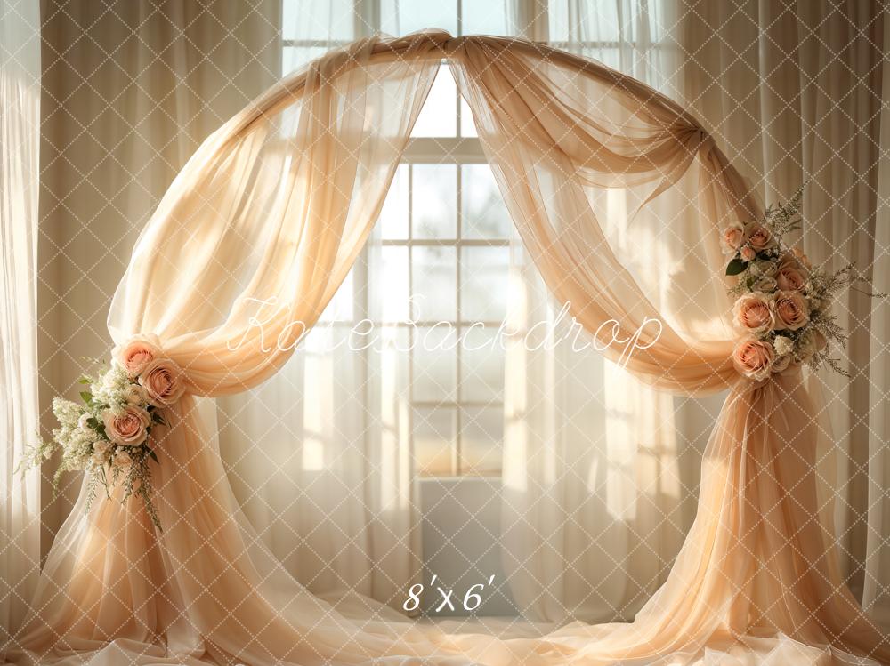 Kate Mother's Day Flower Arch Peach Drapes Window Printed Backdrop Designed by Emetselch
