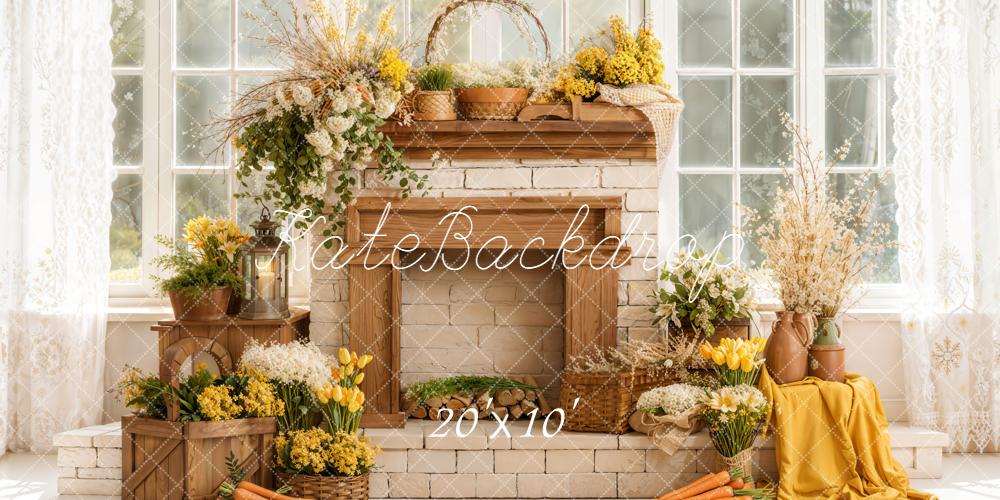 Kate Spring Easter Yellow Flowers Fireplace Window Sunlight Backdrop Designed by Emetselch