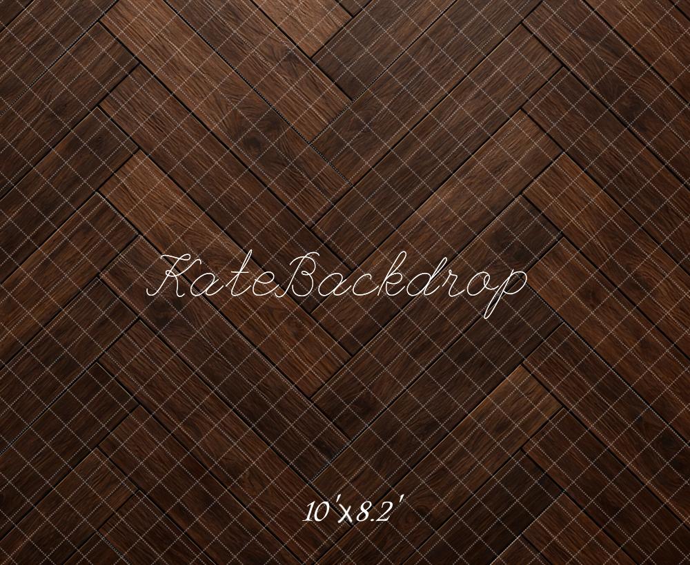 Kate Dark Brown Herringbone Wood Floor Backdrop Designed by Mini MakeBelieve