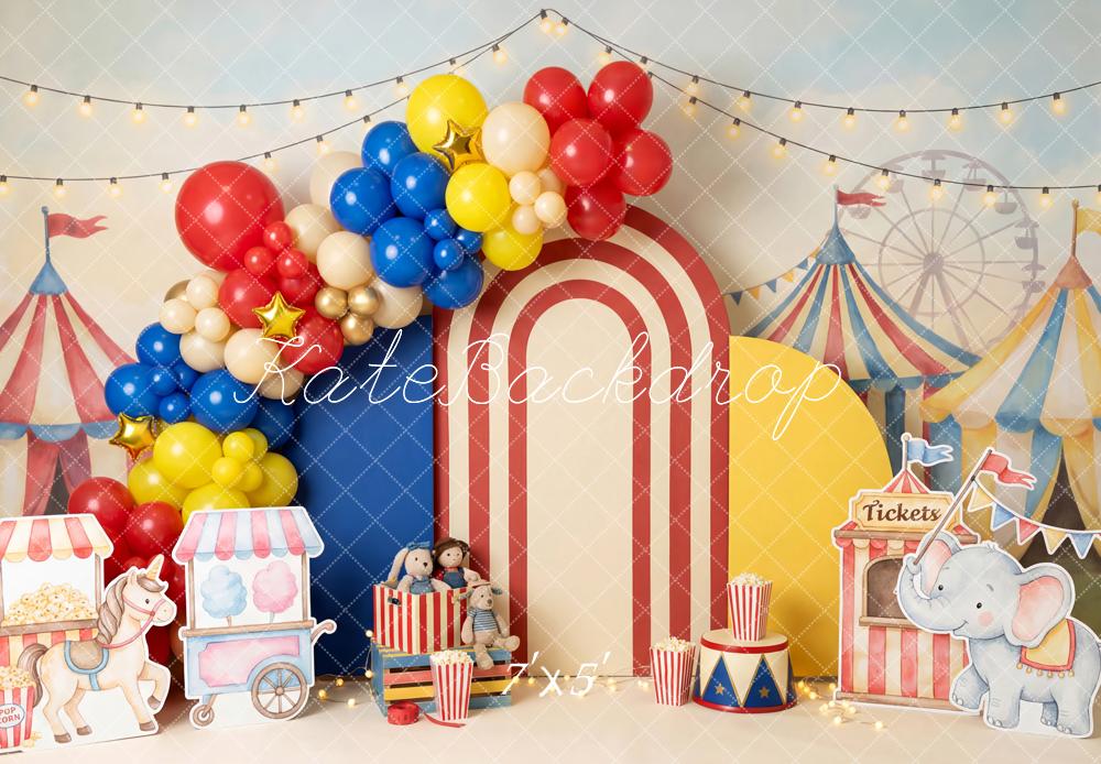 TEST Kate Circus Carnival Tents Balloons Popcorn Elephant Printed Backdrop Designed by Patty Roberts