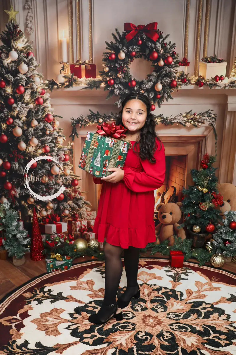 Kate Christmas Tree Fireplace White Retro Wall Backdrop Designed by Emetselch