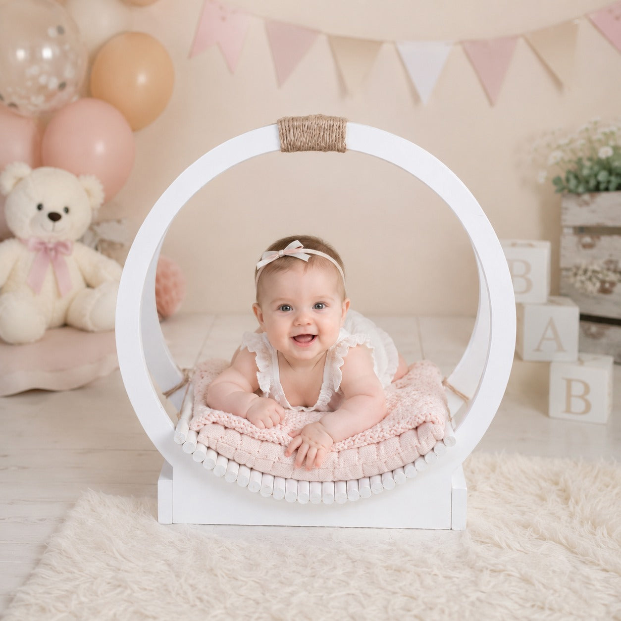 Kate 'Aura' White Wooden Hoop Posing Nest | Newborn & Sitter Photo Prop