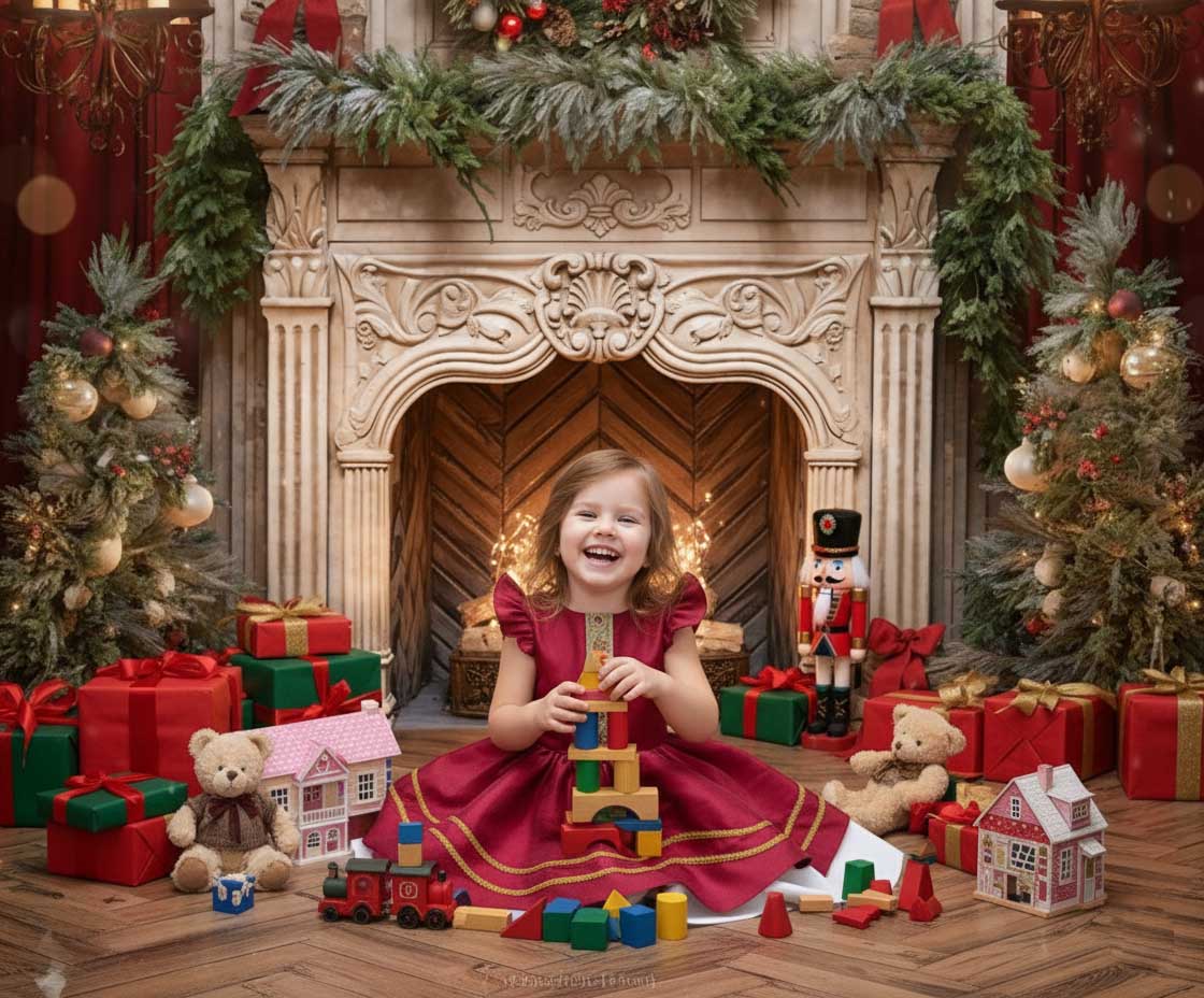 Kate Christmas Red Flying Sleeve Kids Dress for Photography