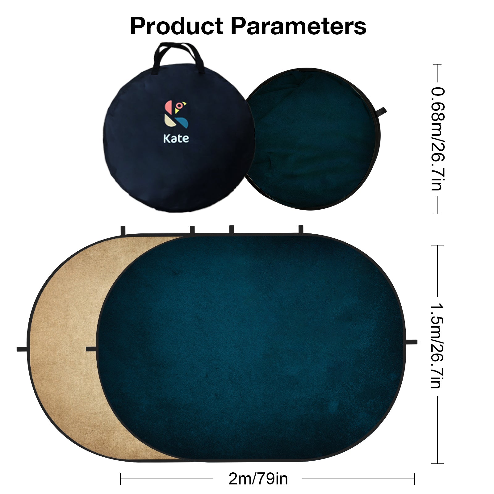 RTS Kate Abstract Dark Blue/ Beige Microfiber Collapsible Backdrop for Photography 5X6.5ft(1.5x2m) (US Only)
