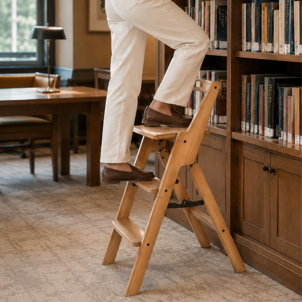 SALE Kate 3-Step Foldable Wooden Photography Step Ladder, 300 lb Capacity Solid Wood Step Stool with Back for Pose Studio, Portrait Shooting, Home Kitchen & Living Room