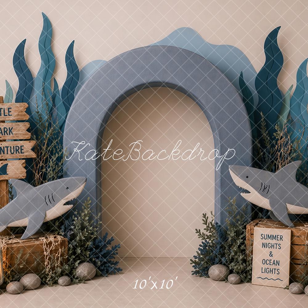 Kate Shark Ocean Adventure Arch Boy's Birthday Printed Backdrop Designed by Caitlin Lynch