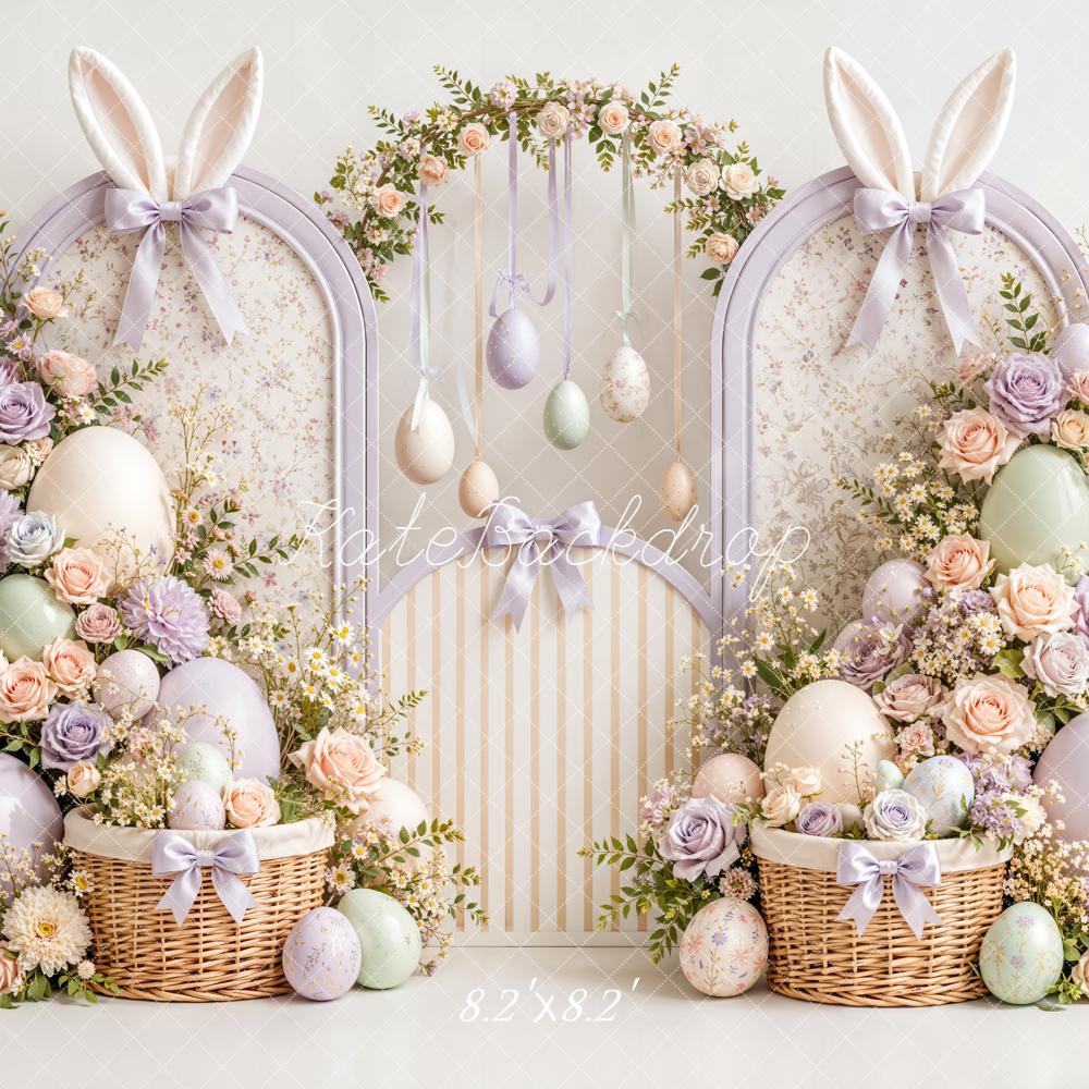 Kate Easter Bunny Ears Floral Arch Egg Baskets Printed Backdrop Designed by Emetselch