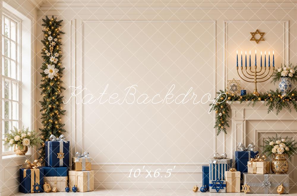 Kate Religion Hanukkah Menorah Star Of David Fireplace Printed Backdrop Designed by Shutter Swan Studios
